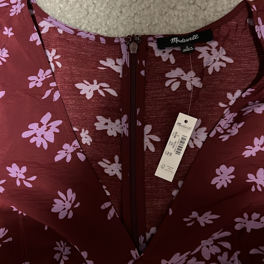 Madewell Burgundy Floral Midi Dress with Lavender Print - Picture 5 of 5